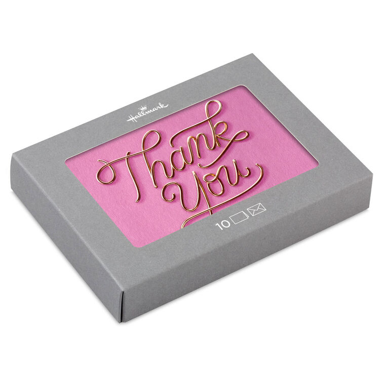 Wire Letters on Pink Blank Thank You Notes, Pack of 10