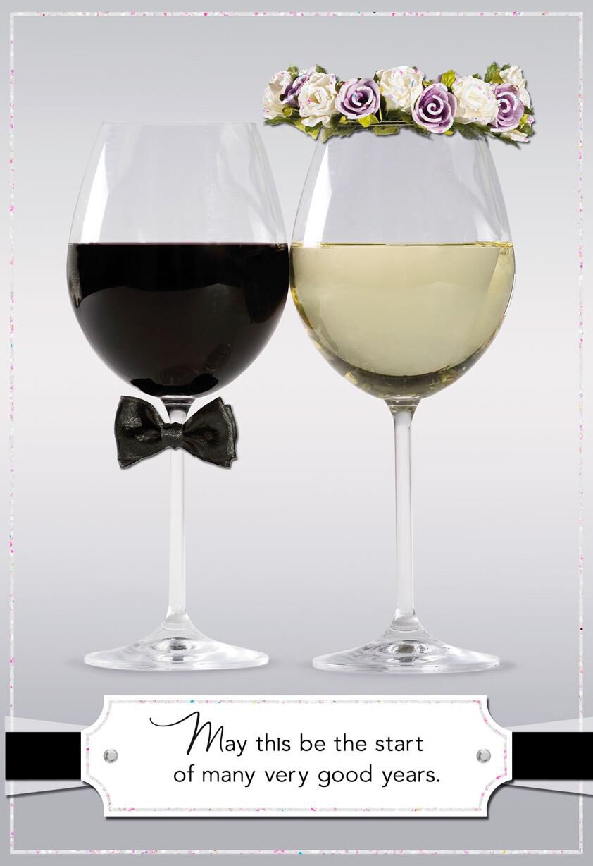 Bride and Groom Decorated Glasses Wedding Card