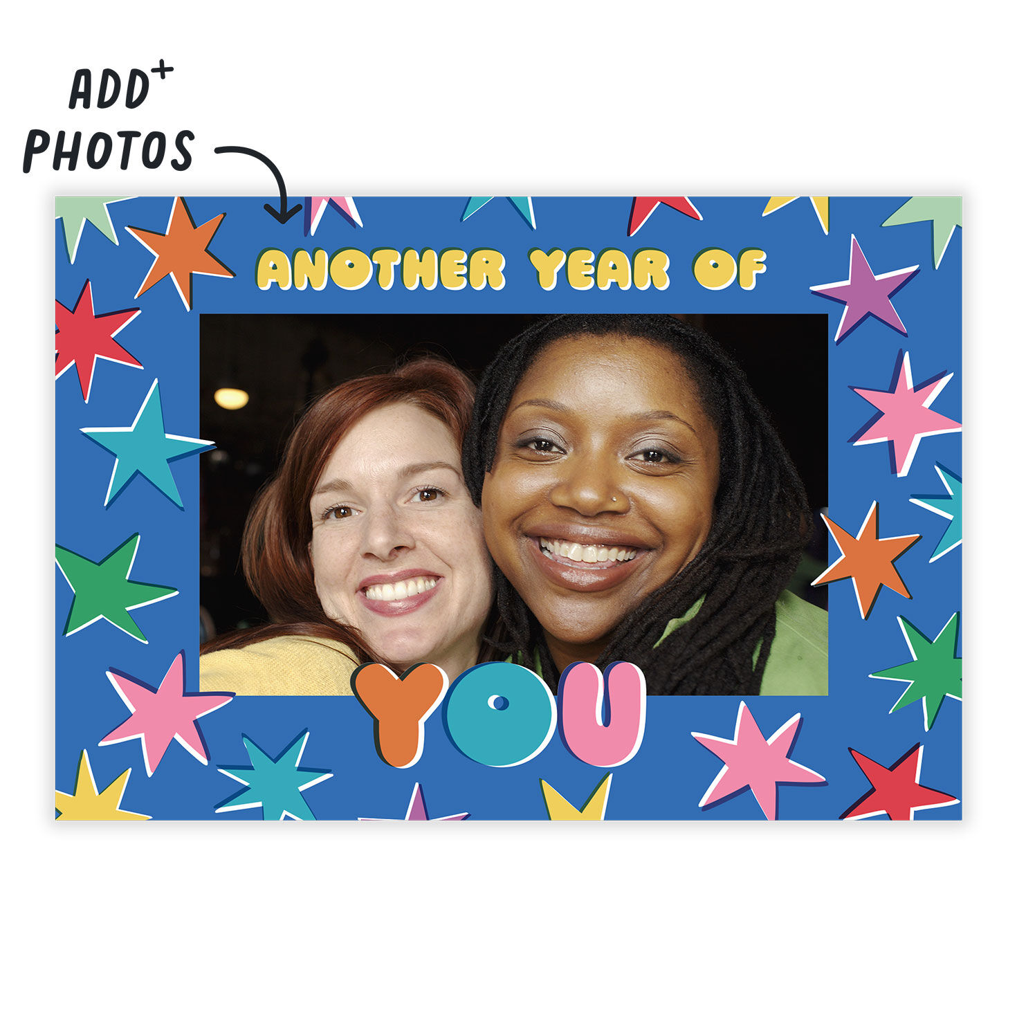 Color Stars Photo Frame Personalized Birthday Card Card Front indicating personalization image number 2