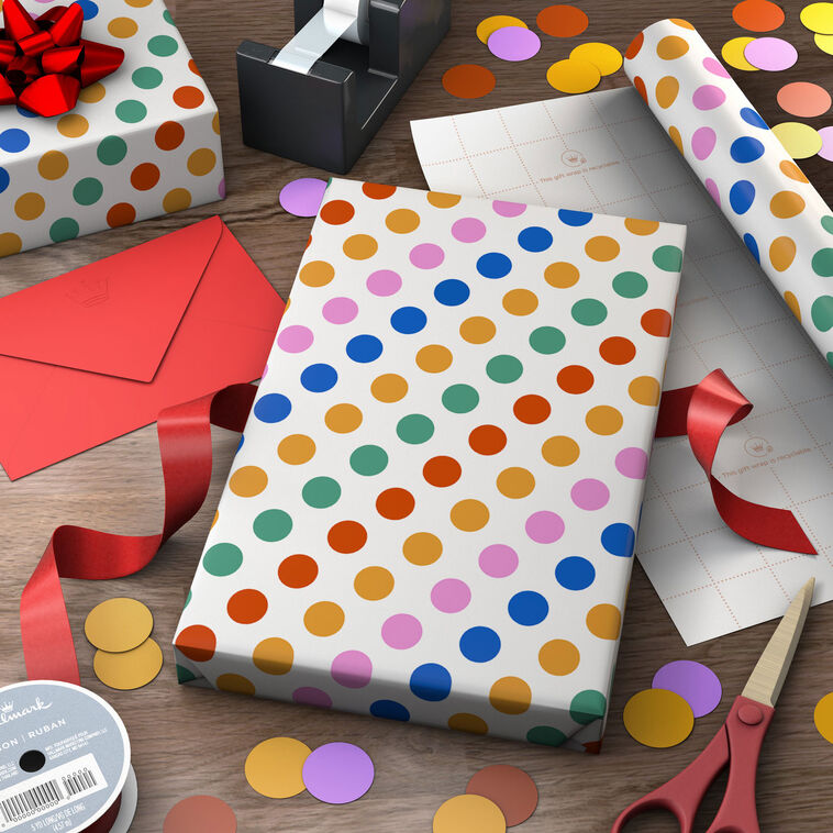 Rainbow Polka Dots Wrapping Paper Mini Roll, 38.8 sq. ft., , large image number 3