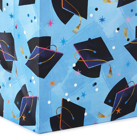13" Mortarboards on Blue Large Graduation Gift Bag With Tissue Paper, , large image number 5