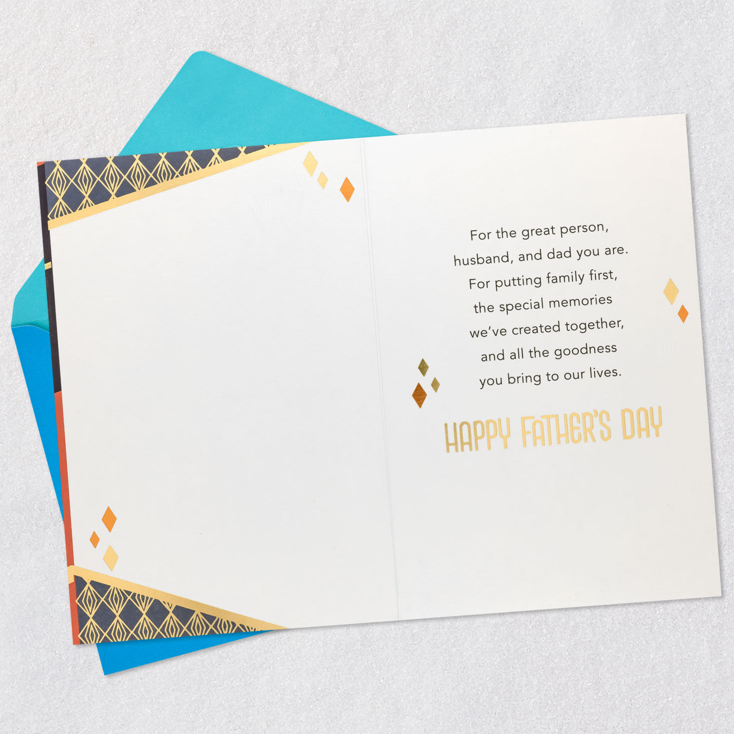 Warm Diagonal Bands Son-in-Law Father's Day Card Open card with envelope image number 3