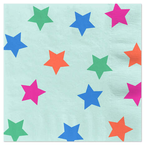 Colorful Stars on Aqua Dinner Napkins, Set of 16, , large