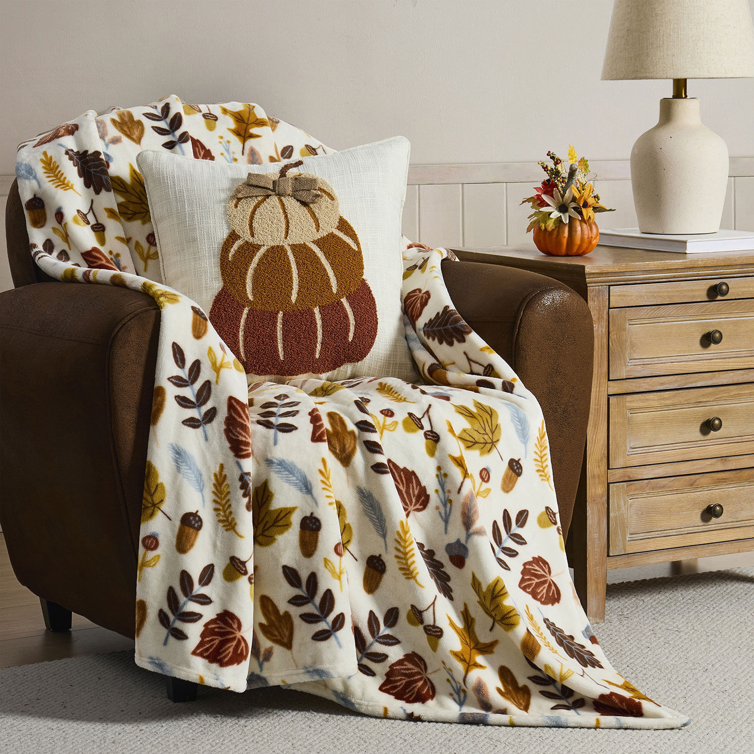 Hallmark Multicolor 50" x 70" Plush Fall Throw Blanket in use image number 4