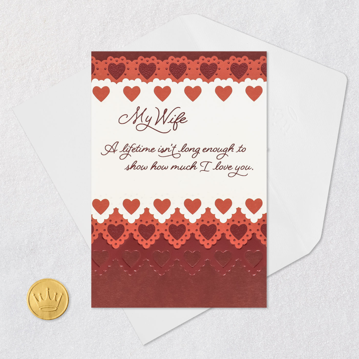 Lacey Red and Pink Hearts Sweetest Day Card for Wife Card Front with Envelope and Gold Seal image number 6