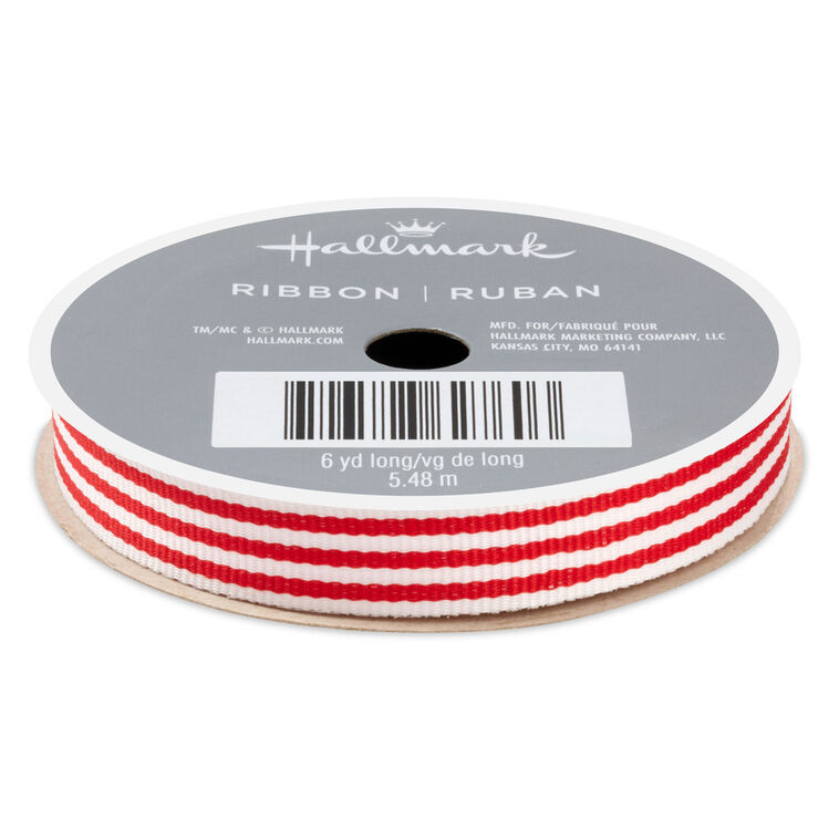 0.5" Red and White Striped Holiday Ribbon, 18'