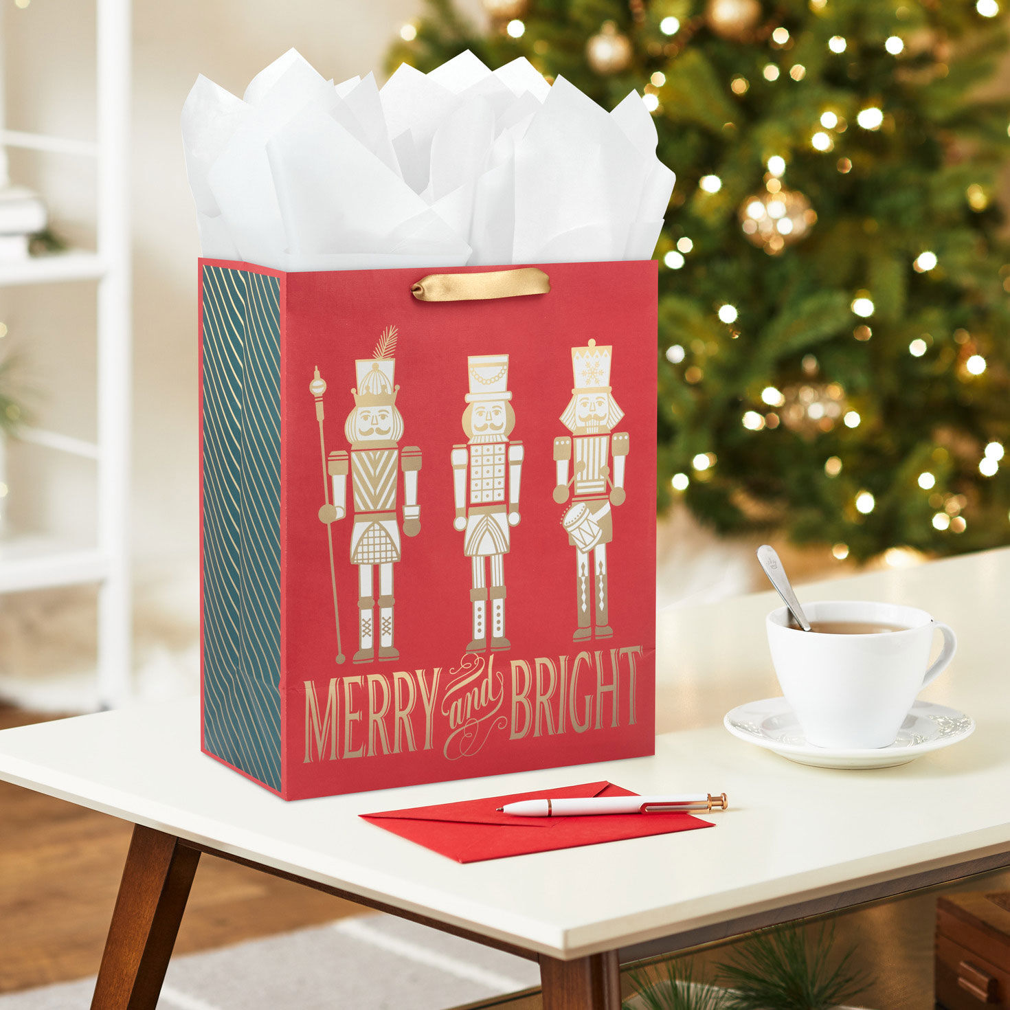 13 Nutcrackers on Red Large Christmas Gift Bag Gift Bags Hallmark