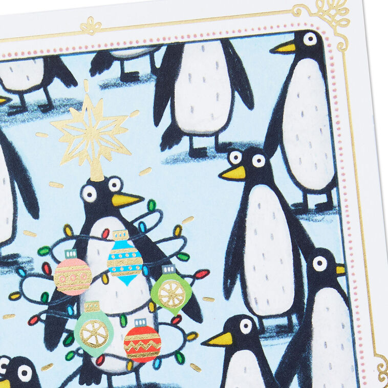 Penguin with Ornaments and Star Christmas Card Card Front Detail image number 4