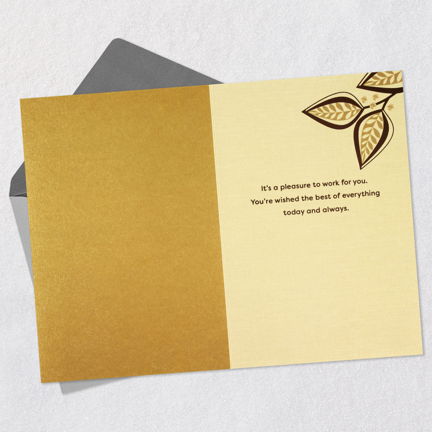 Modern Leaves and Berries Design Boss's Day Card Open card with envelope image number 3