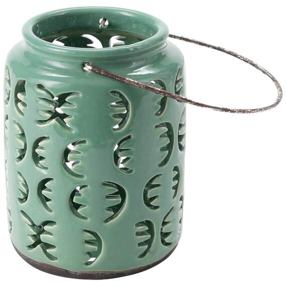 Small Green Ceramic Lantern, 6.5", , large image number 1