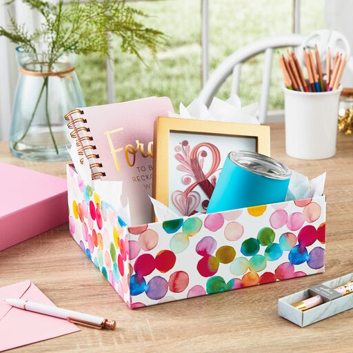 10" Square Watercolor Dots Gift Box, 