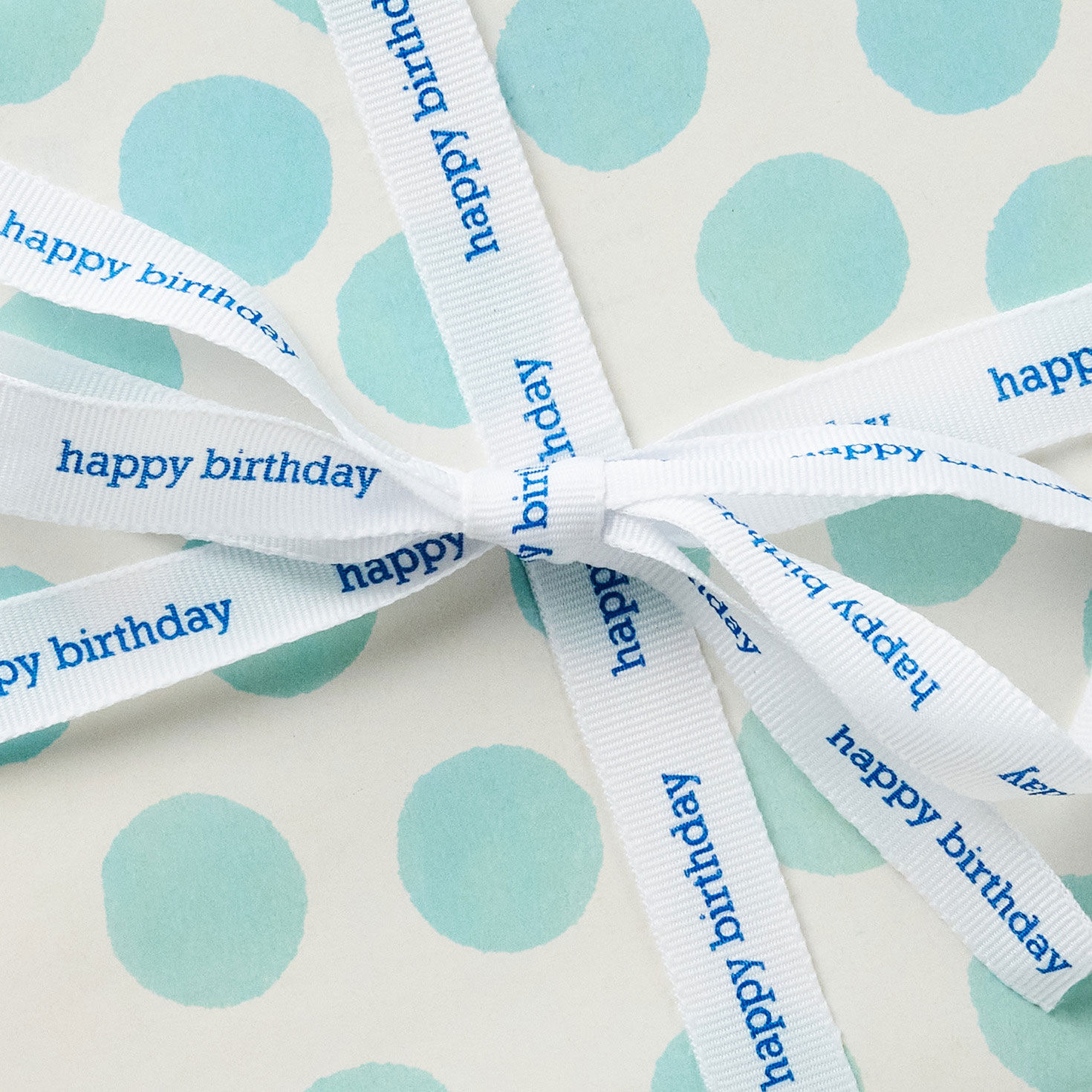 Blue "Happy Birthday" Messages on White Ribbon in use detail image number 3