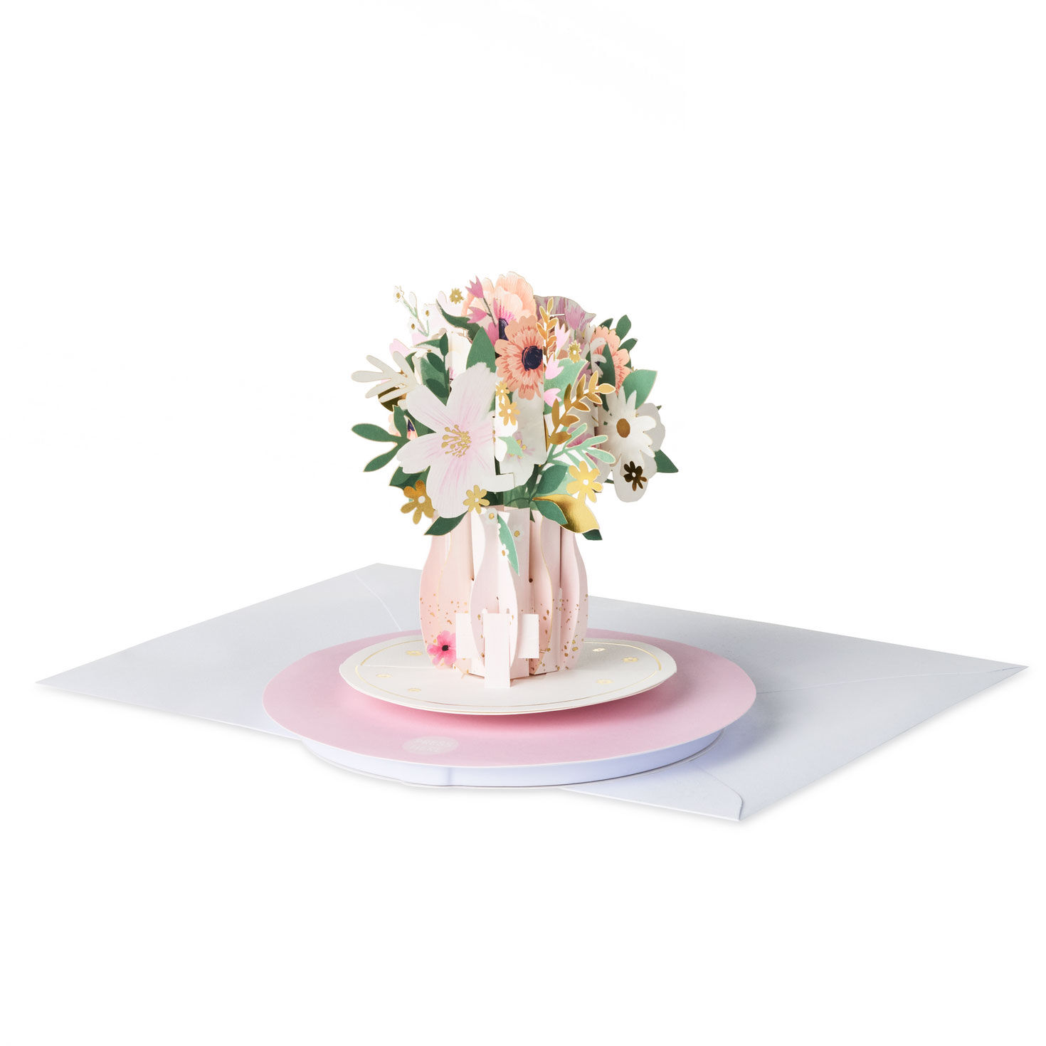 Spinning Pink and Gold Floral Bouquet Pop Up Card Card Front image number 3