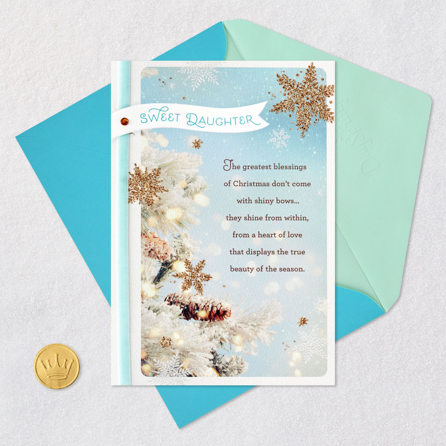 Sparkly Snowflakes Religious Christmas Card for Daughter Card Front with Envelope and Gold Seal image number 6