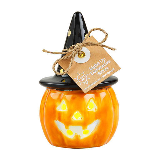 Mud Pie Pumpkin Light-Up Sitter Ceramic Figurine, 4.5", 