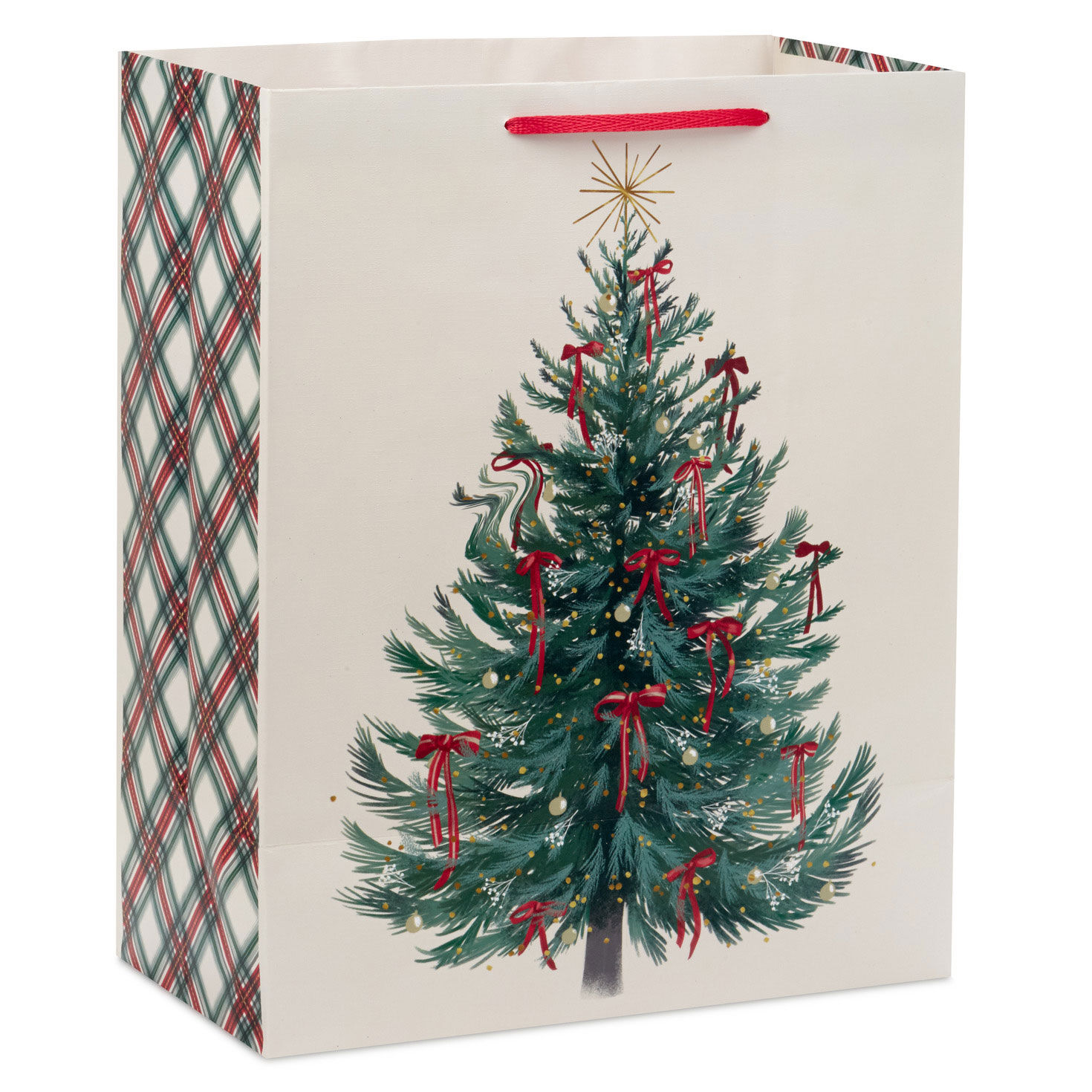 Illustrated Christmas Tree on Cream Large Gift Bag back image number 6