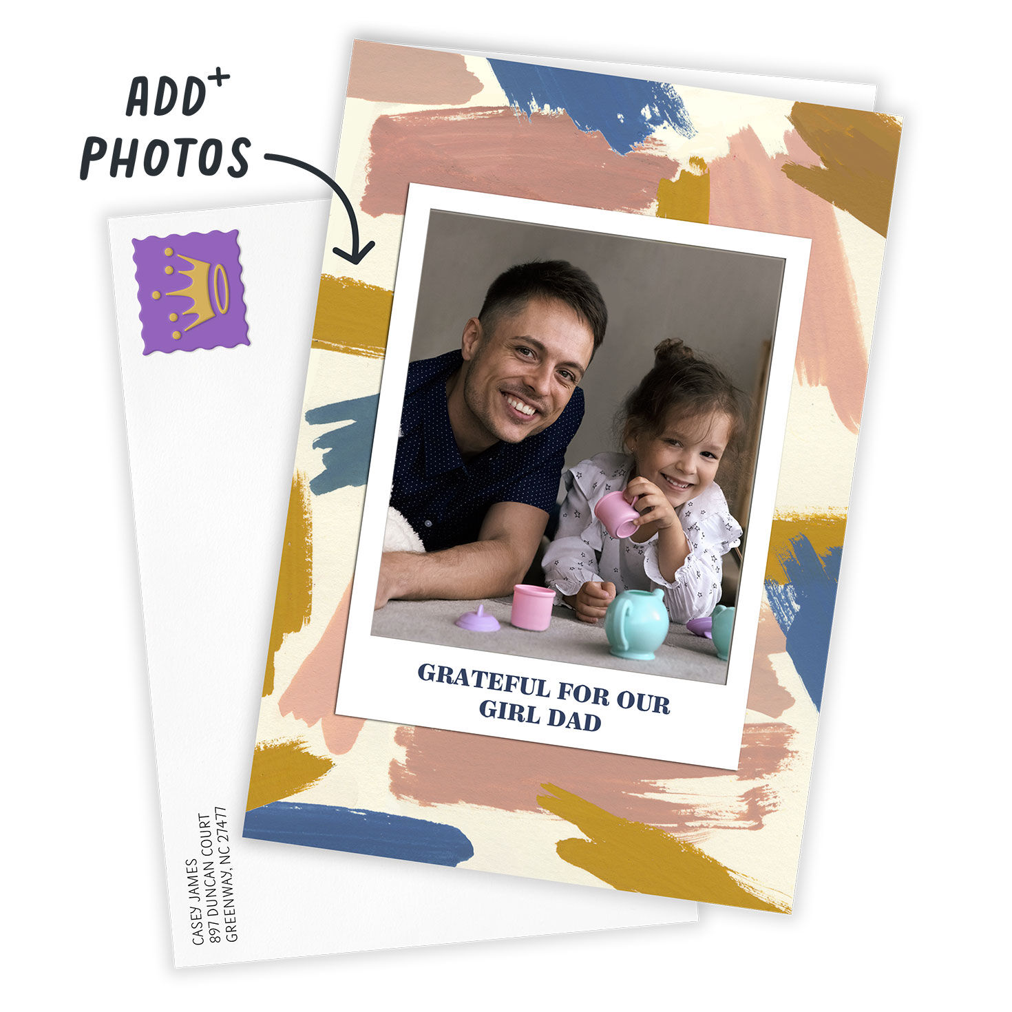 Pink Yellow Blue Personalized Father's Day Card Card Front with Envelope image number 2