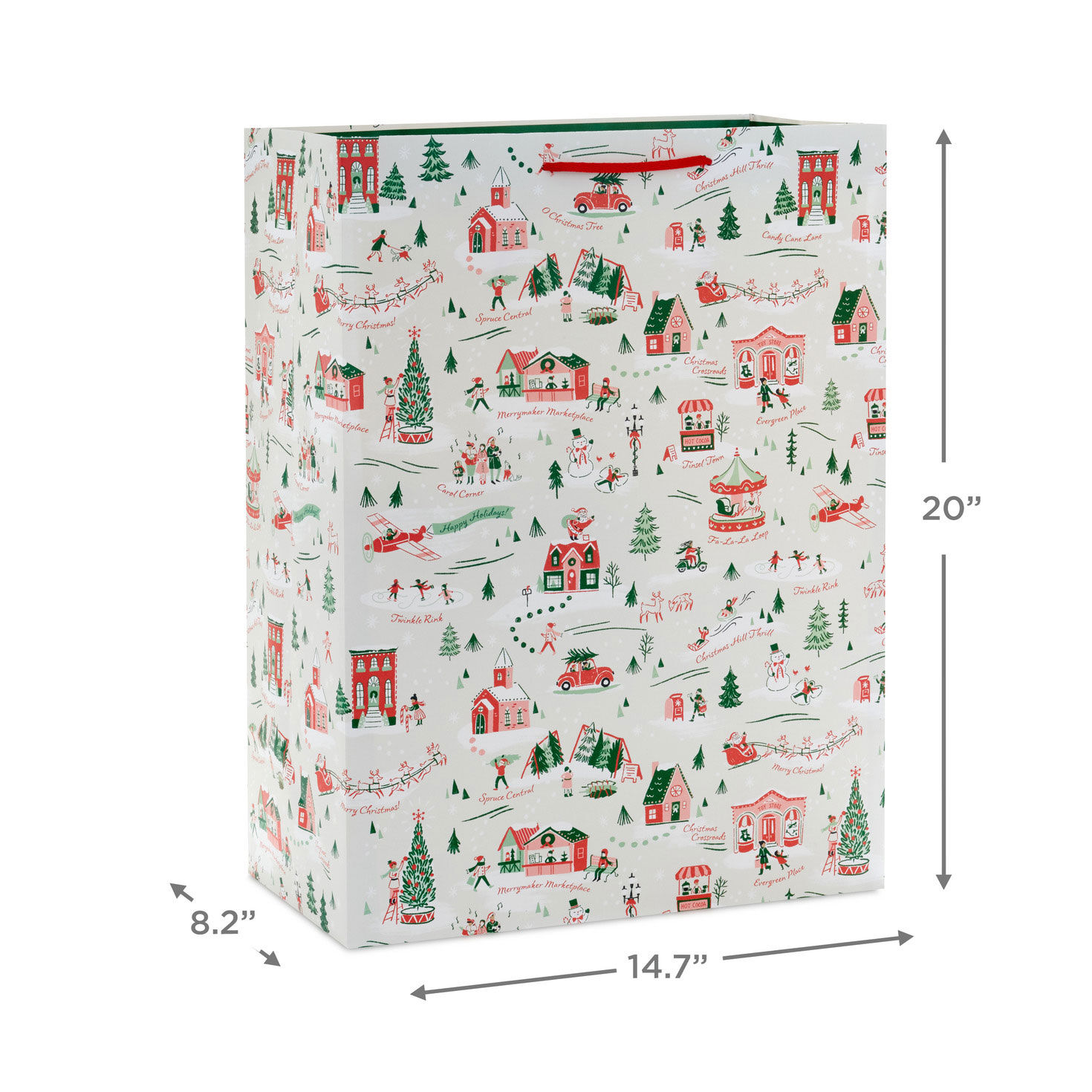 Festive Holiday Toile Jumbo Christmas Gift Bag measurement image number 3
