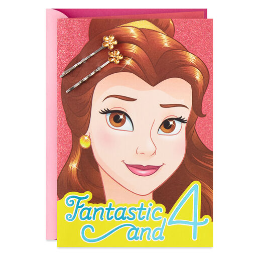 Disney Beauty and the Beast 4th Birthday Card With Barrettes, 