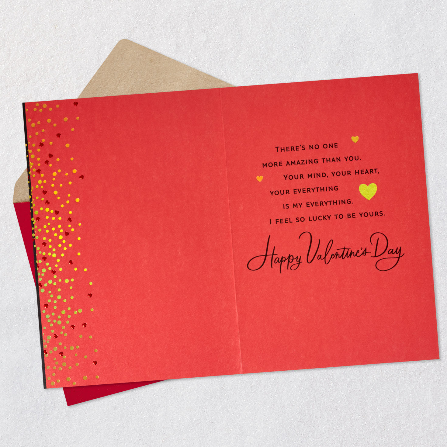 Red Heart With Shiny Confetti Romantic Valentine's Card Open card with envelope image number 3