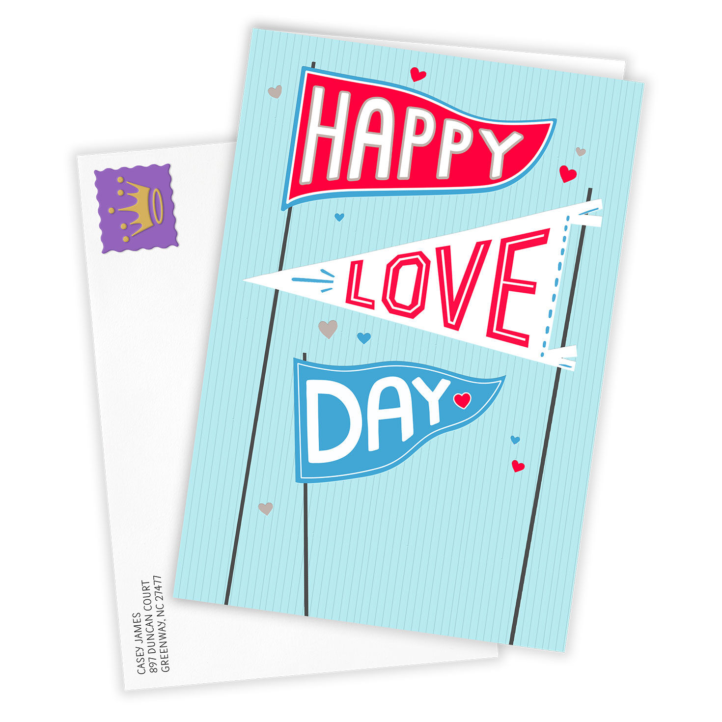 Red Blue Flags Personalized Valentine's Day Card Card Front with Envelope image number 2