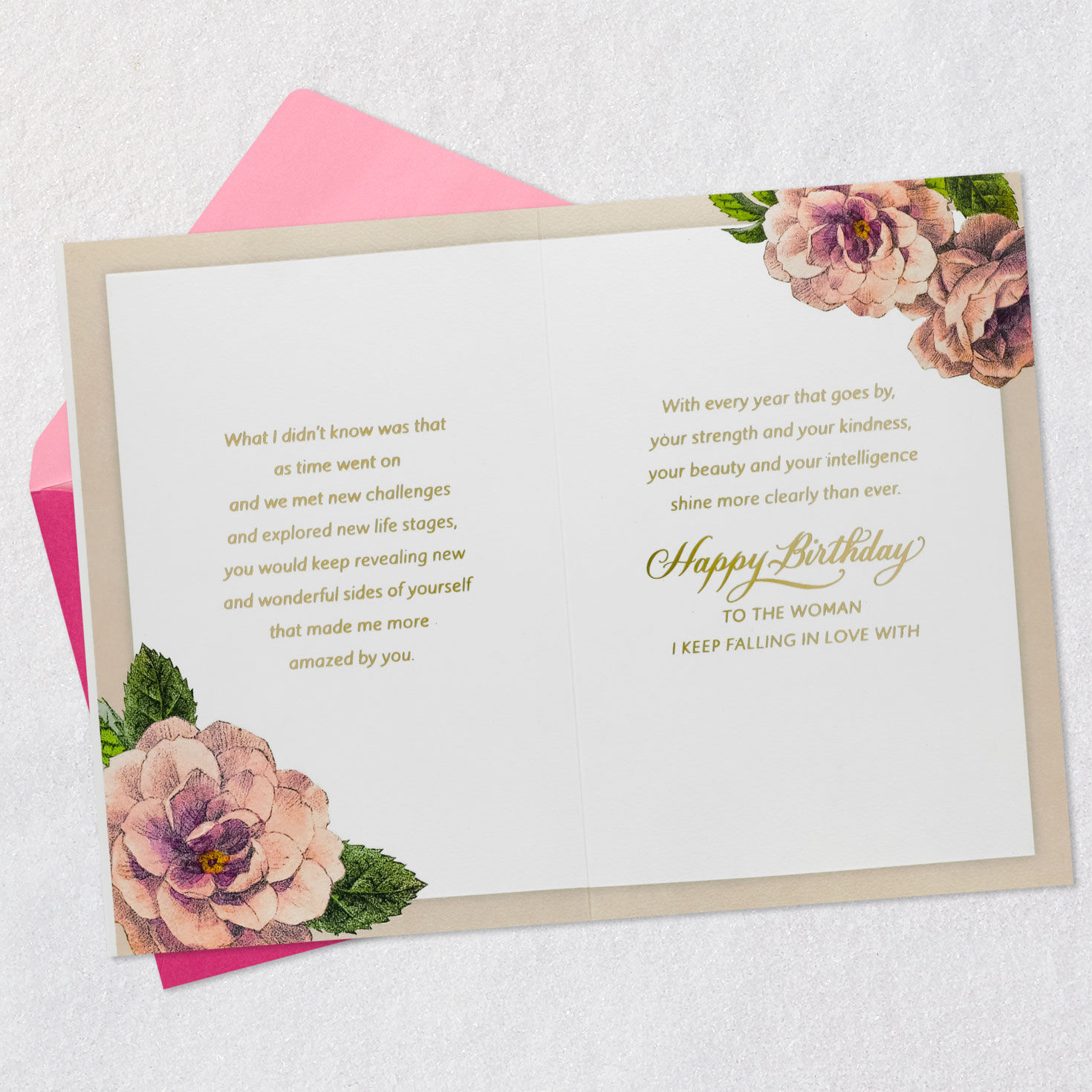 Roses and Leaves Birthday Card for Wife Open card with envelope image number 4