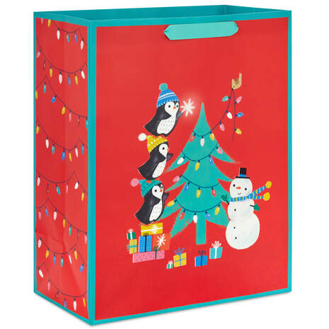 13" Penguins Decorating Tree Large Christmas Gift Bag, , large