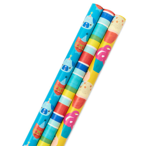 Colorful Celebration 3-Pack Wrapping Paper, 55 sq. ft. total