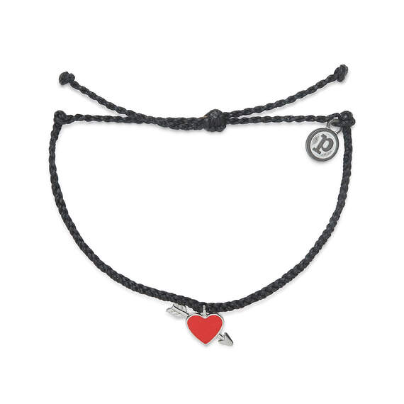 Pura Vida Lovestruck Silver Charm on Black Braided Bracelet
