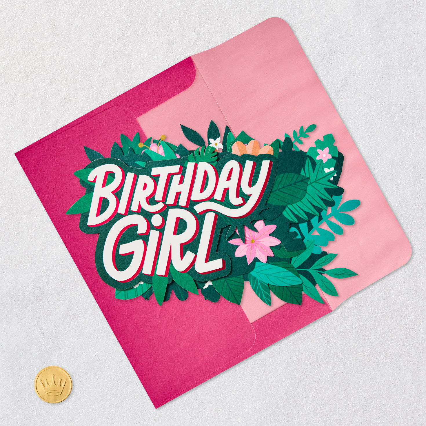 Tropical Greenery Pop-Up Birthday Card for Her Card Front with Envelope and Gold Seal image number 5
