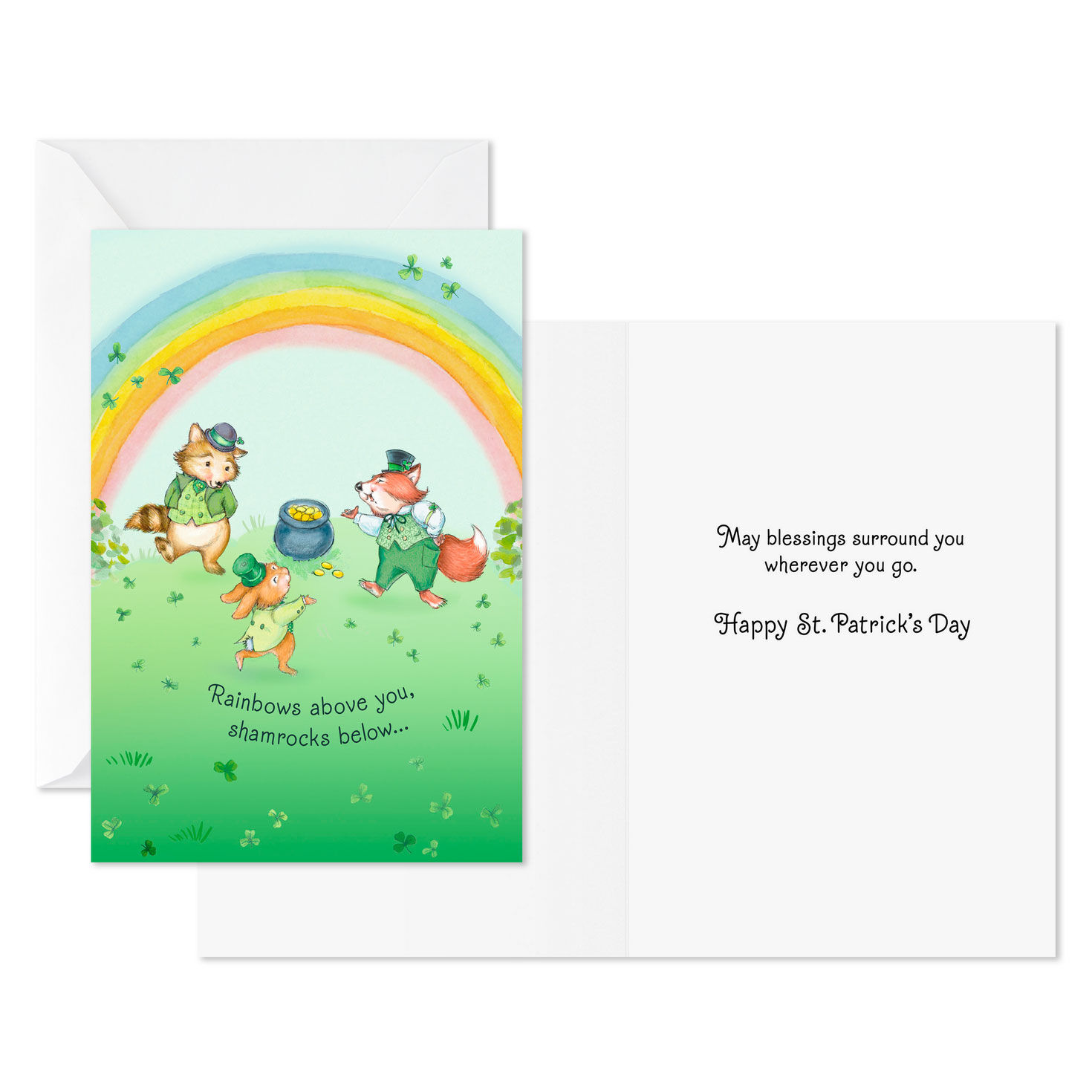 Critters and Rainbow St. Patrick's Day Cards Pack Card Front with Sentiment image number 2