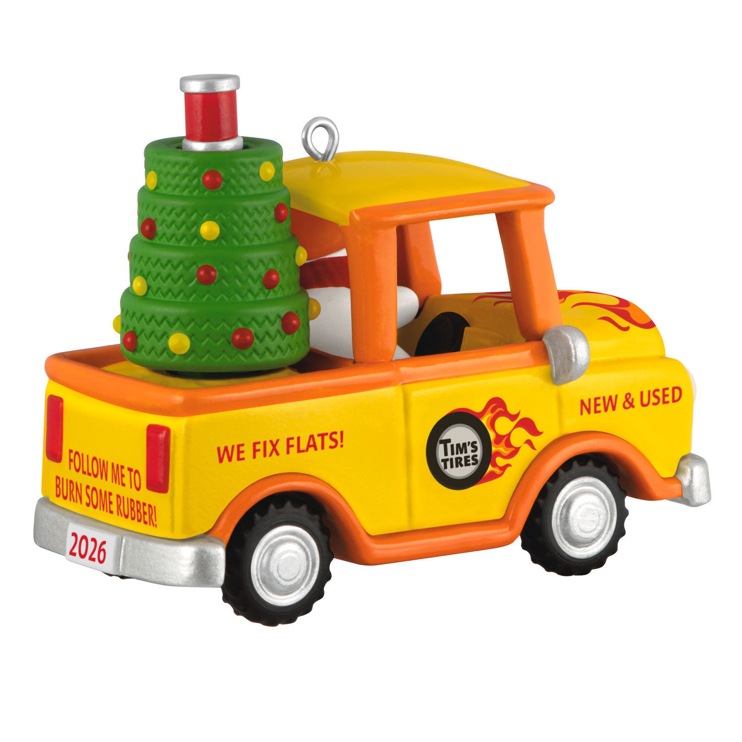 Snowman in Hot Rod Truck Keepsake Ornament Back image number 6
