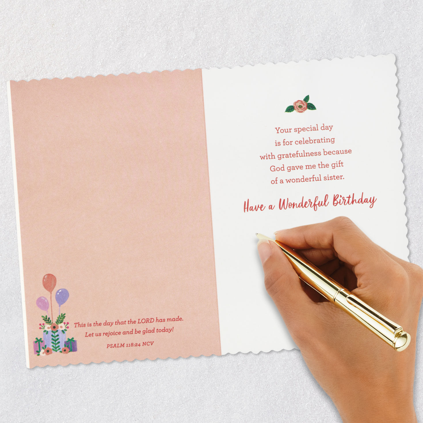 Pink Floral Frame Faith Birthday Card for Sister signing card image number 7