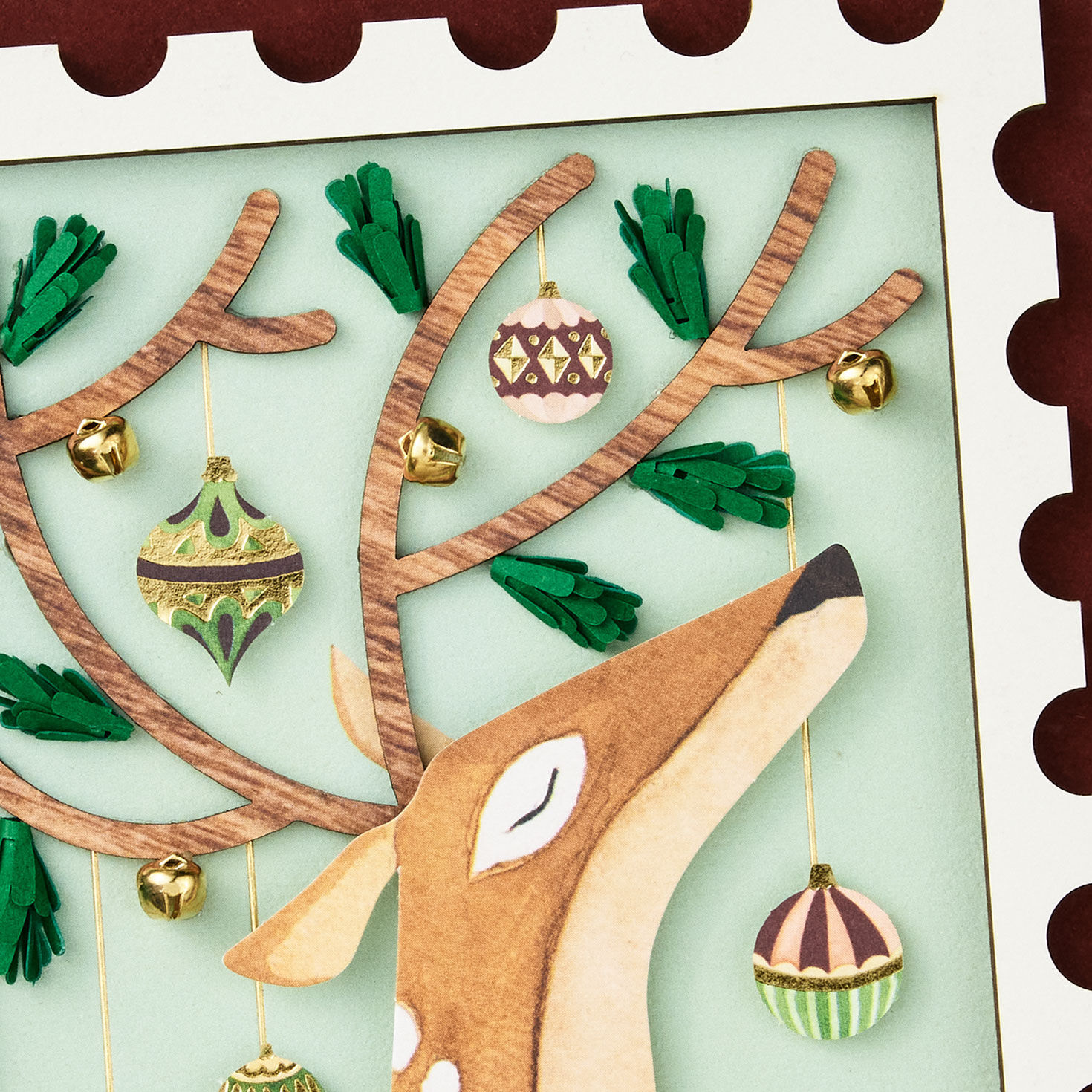 Vintage Stamp Deer Religious Christmas Card Card Front Detail image number 5
