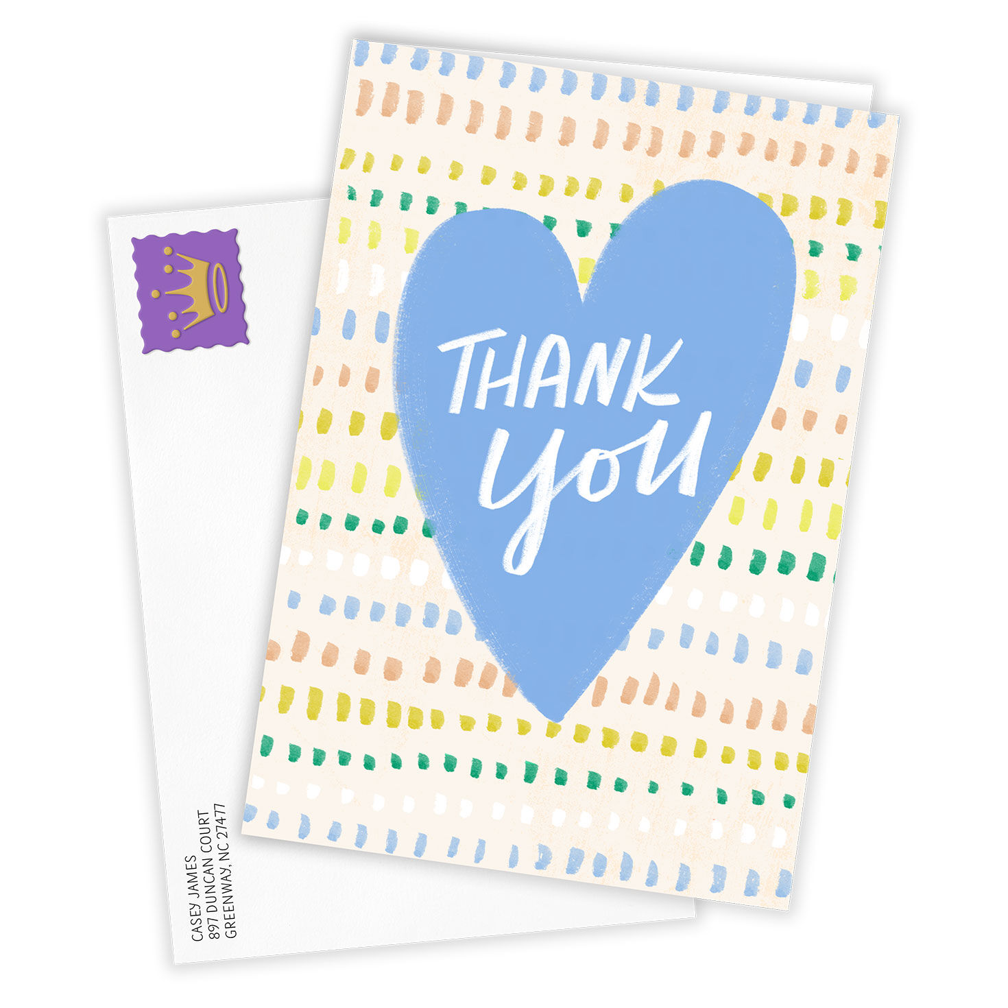 Blue Heart Colored Spots Thank You Card Card Front with Envelope image number 2