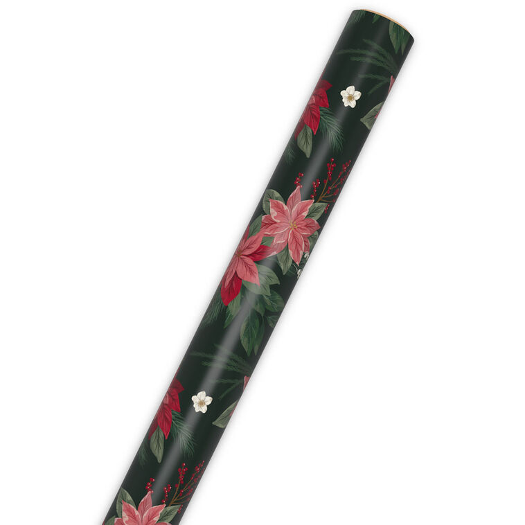 Poinsettias on Black Christmas Wrapping Paper Roll  image number 6