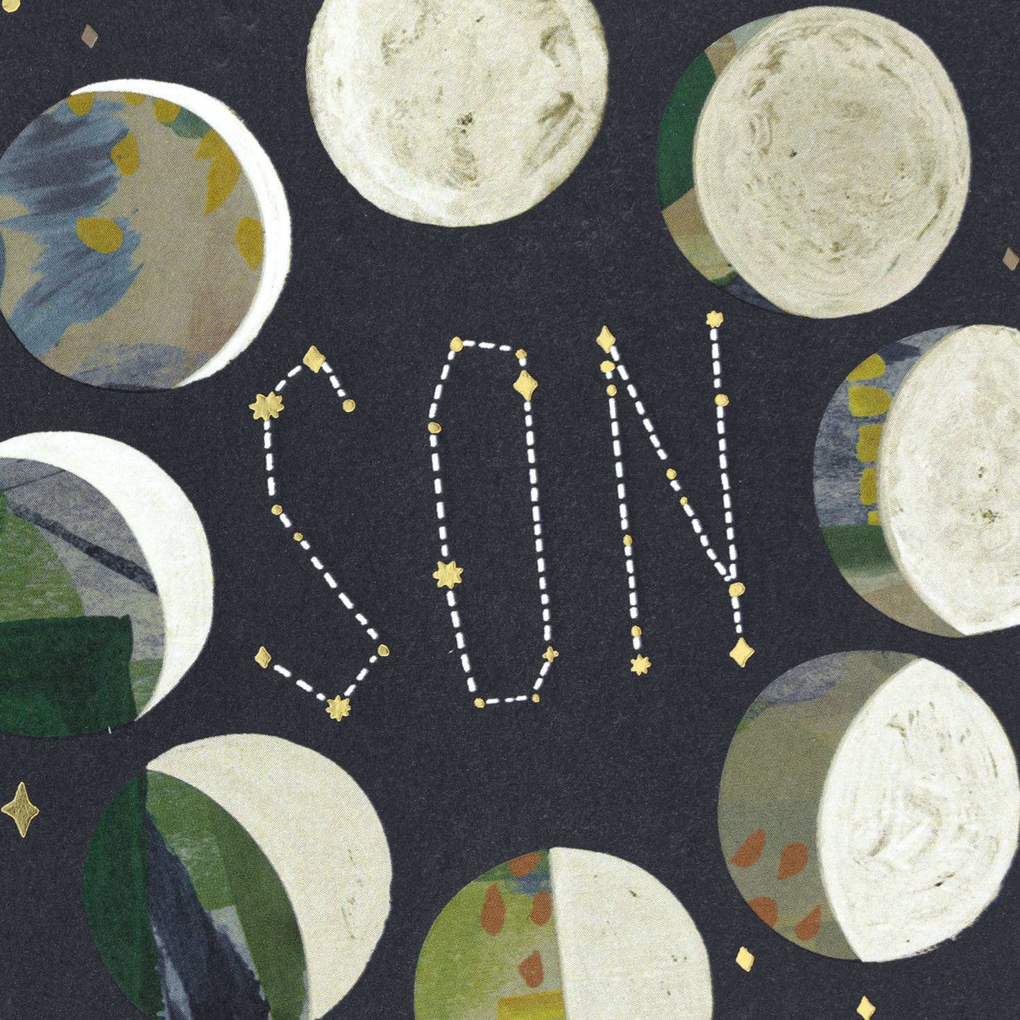 Moon Phases on Dark Sky Birthday Card for Son Card Front Detail image number 5
