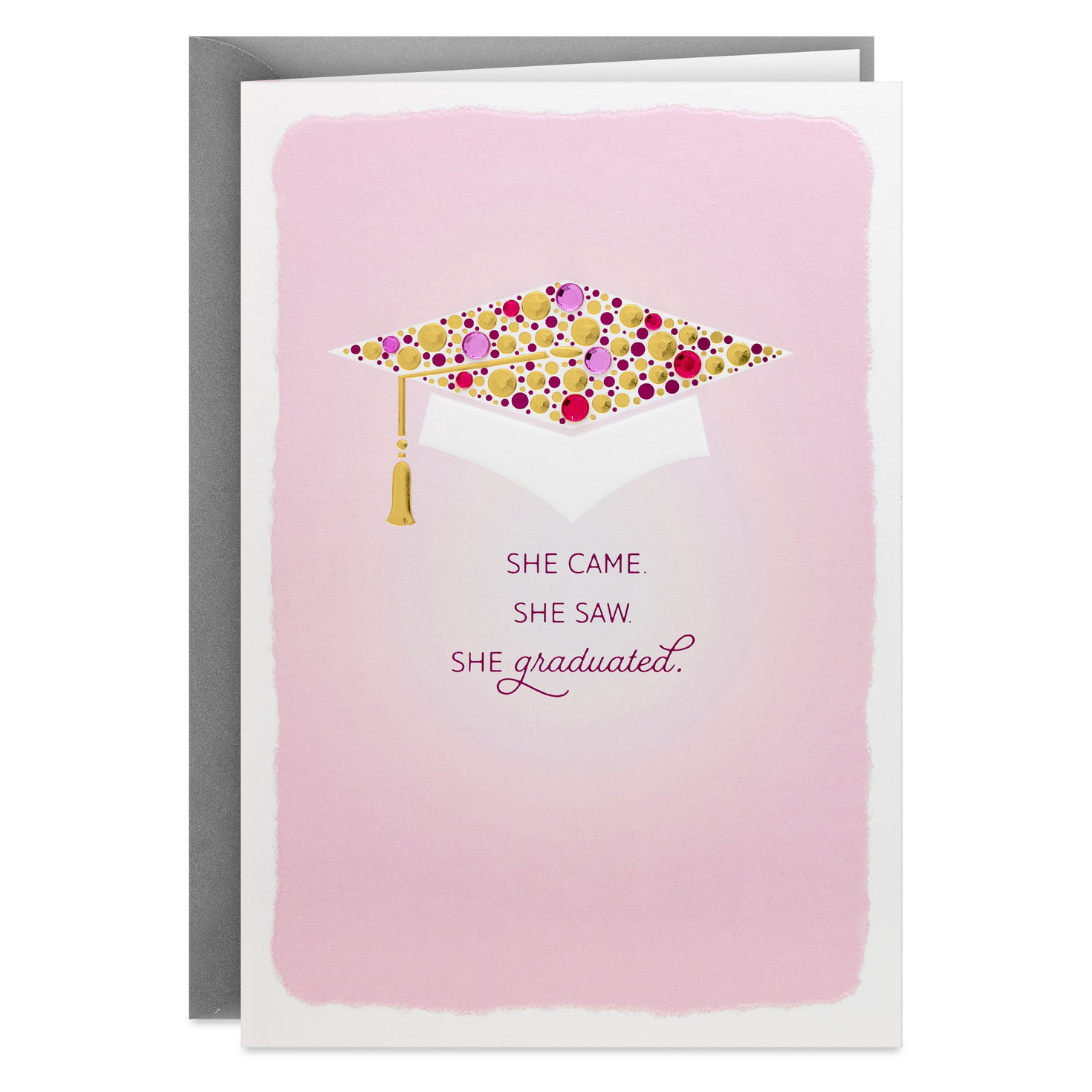Sparkly Pink and Gold Mortarboard Cap High School Graduation Card for Her