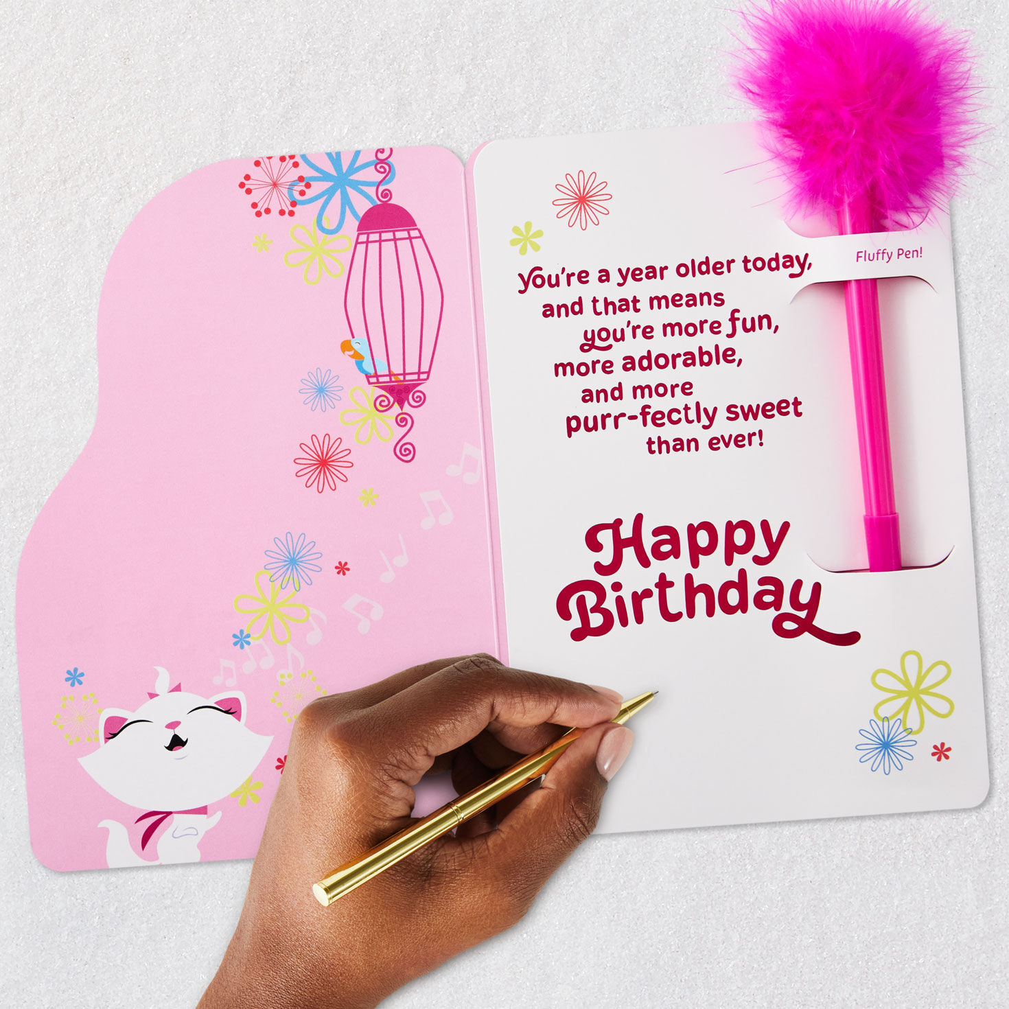 Disney The Aristocats Marie Purr-fectly Sweet Birthday Card for Kids With Feather-Topped Pen for only USD 7.99 | Hallmark