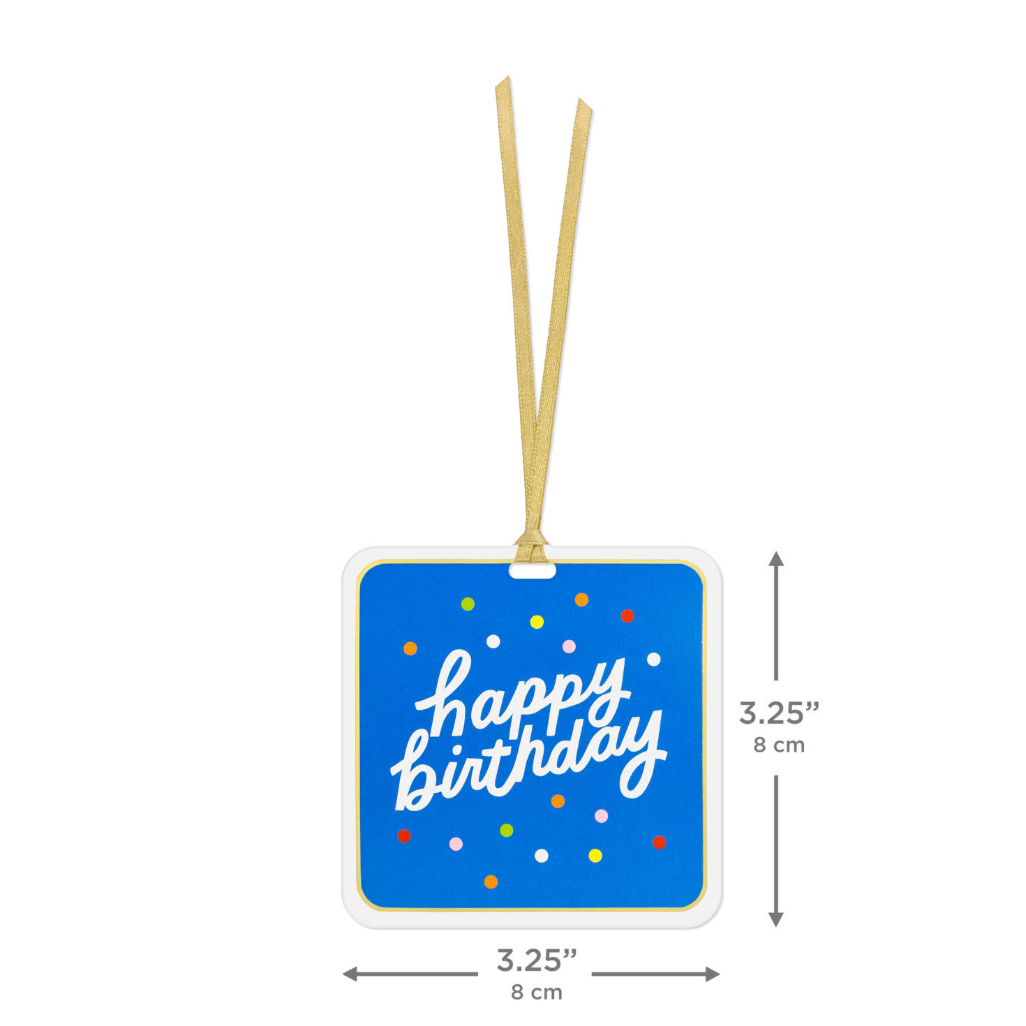 Happy Birthday Blue Confetti Single Hanging Gift Tag measurement image number 3