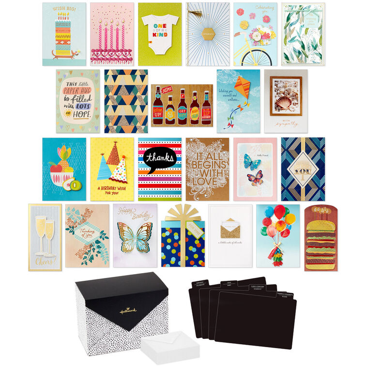 Assorted All-Occasion Handmade Greeting Cards in Black Scattered Dot Organizer