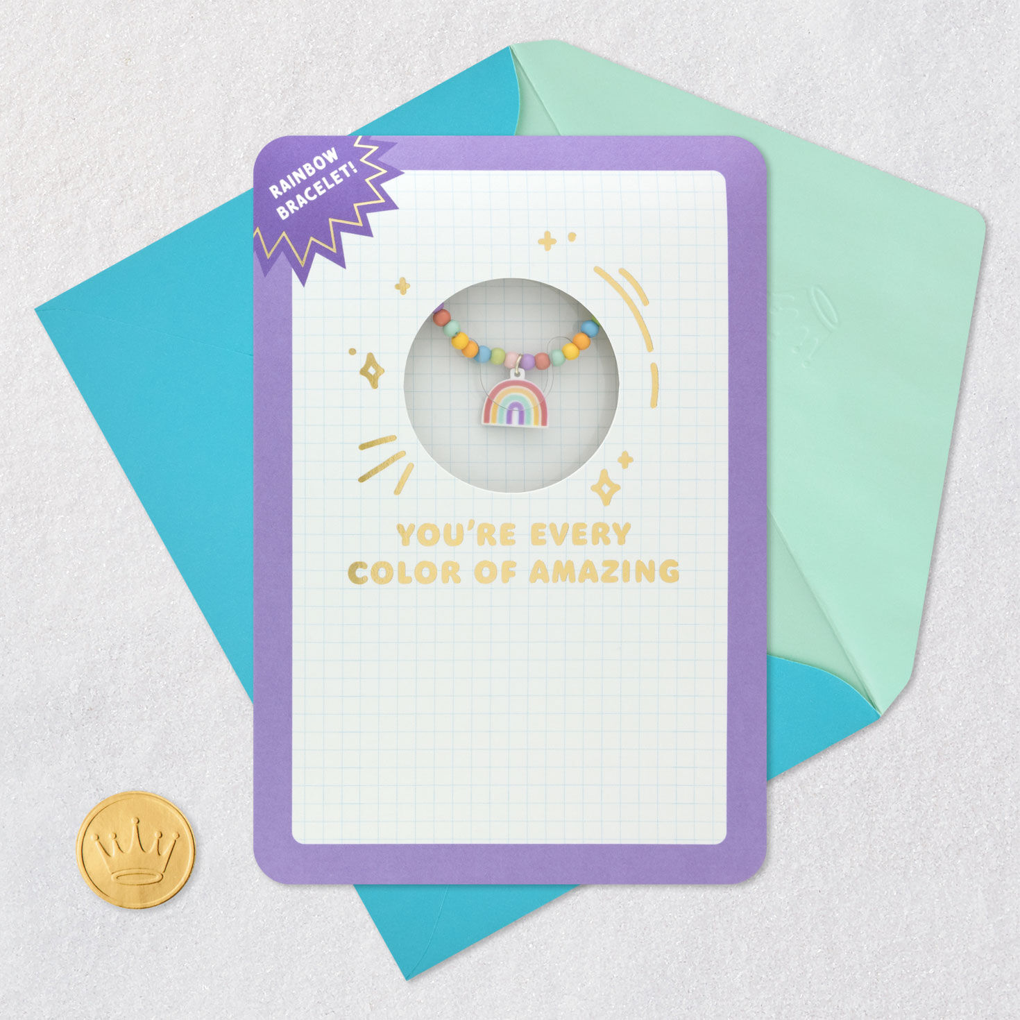 Happy Birthday Card With Rainbow Charm Bracelet Card Front with Envelope and Gold Seal image number 6