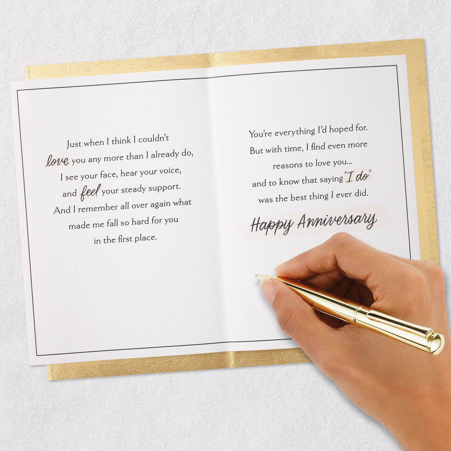 Ivory and Gold Rings Anniversary Card for Spouse Signing card image number 7