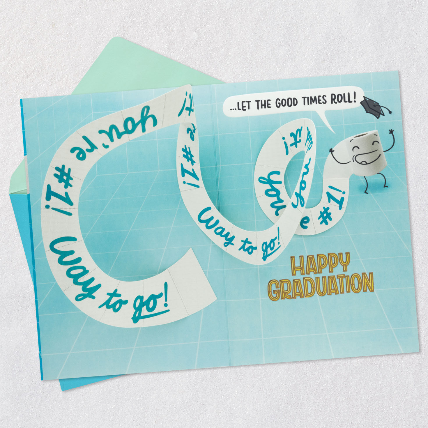 Bathroom Toilet Paper Roll Sweary Graduation Card Open card with envelope image number 2