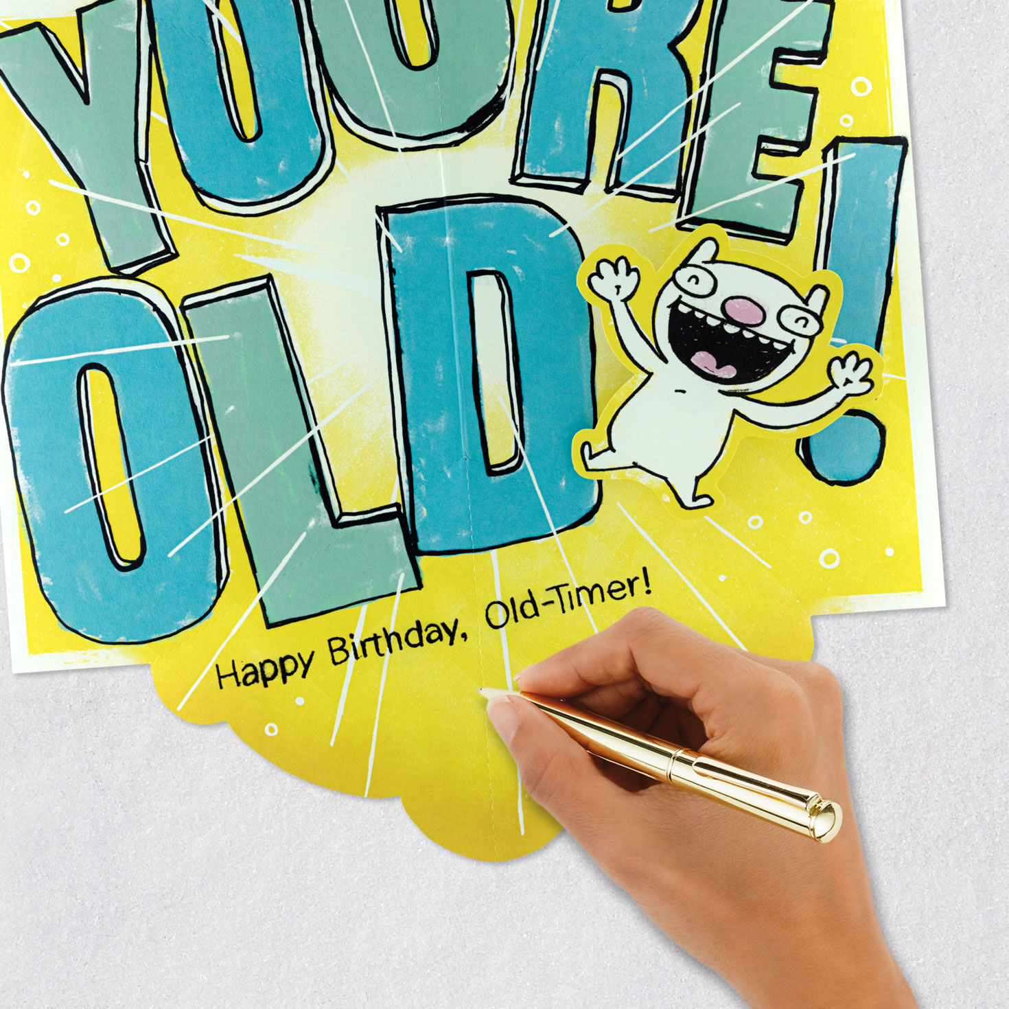 Critter and You're Old Wishes Pop-Up Birthday Card signing card image number 6