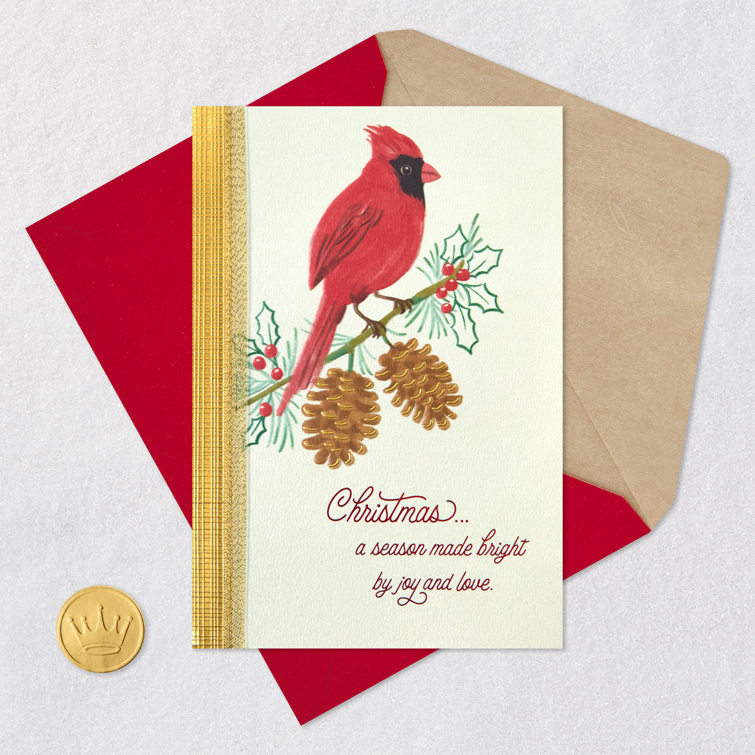 Cardinal Pine Cones Christmas Card Card with envelope and Seal image number 6