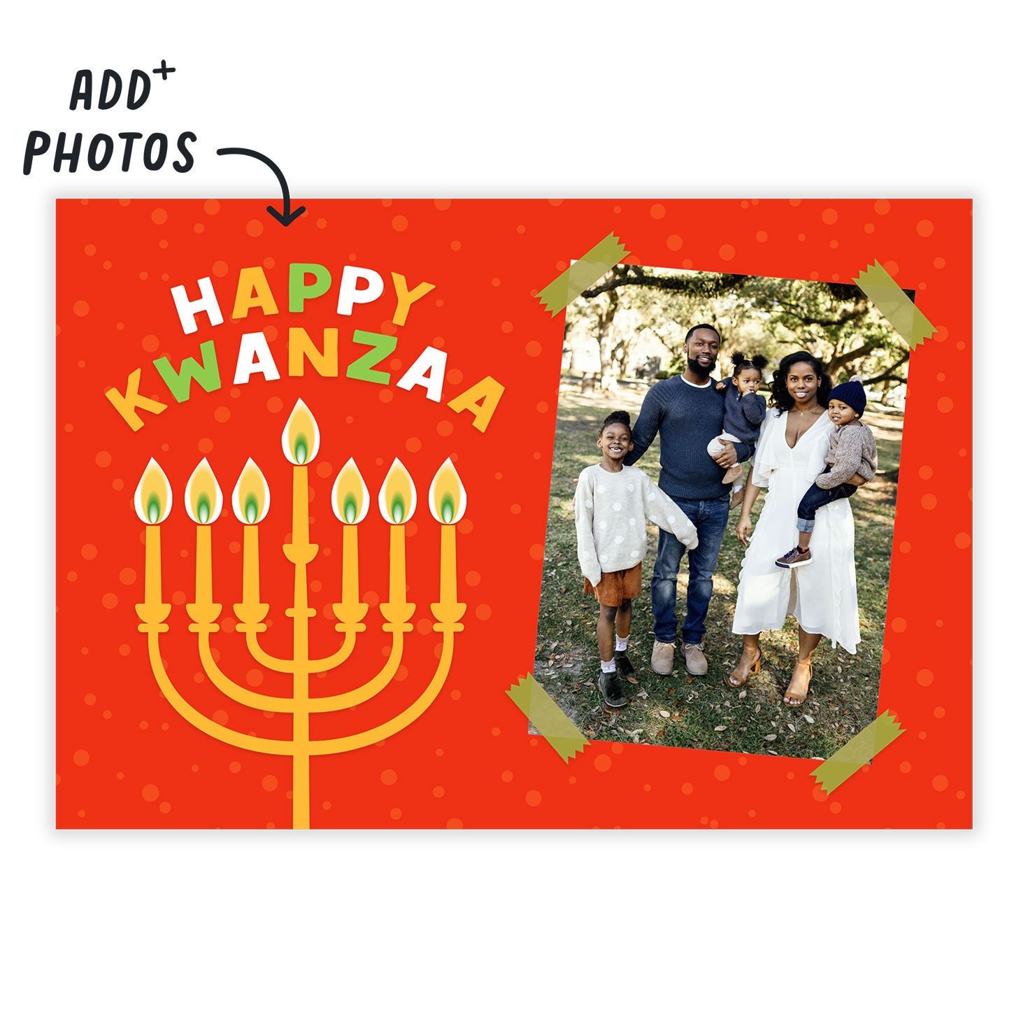 Kinara and Scrapbook Photo Personalized Kwanzaa Card Card Front indicating personalization image number 2
