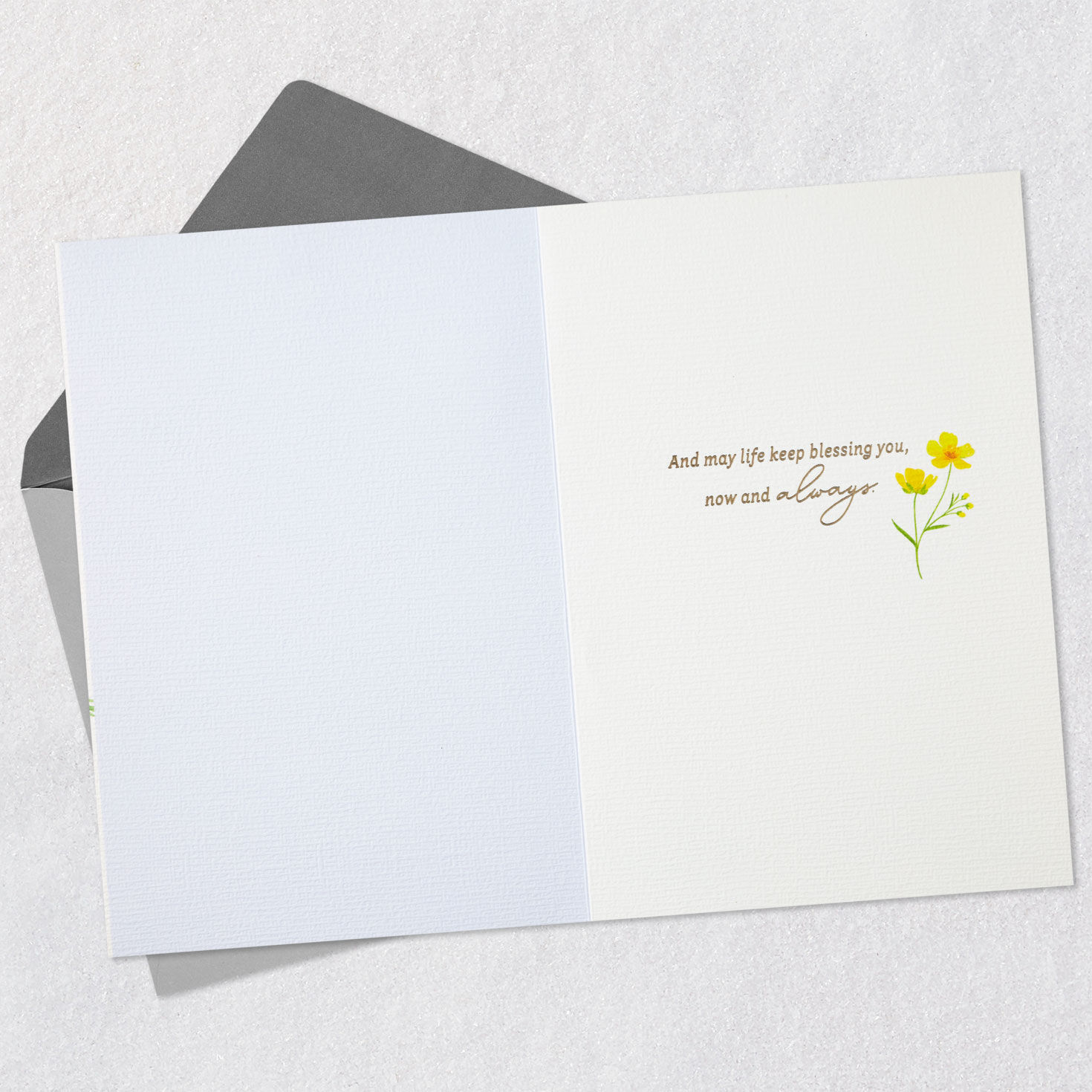 Red, Yellow and Blue Flowers Religious Anniversary Card Open card with envelope image number 3