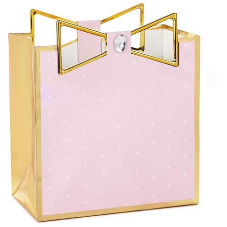 Pink With Gold Trim Medium Square Gift Bag, 7.75", , large