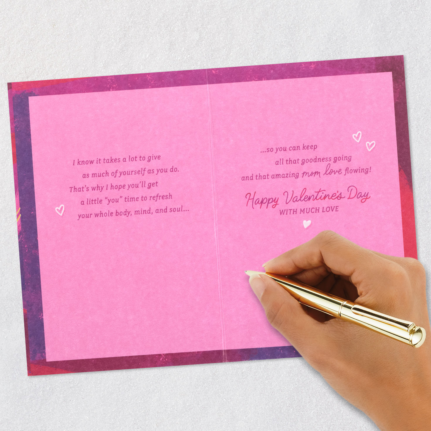 Pink and Purple Abstract Heart Mom Valentine's Card Signing card image number 7